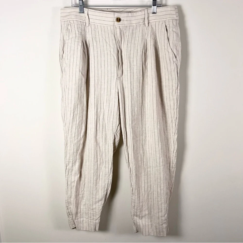 Banana Republic Womens Linen Blend Pants Size 16 Neutral Lightweight Tailored